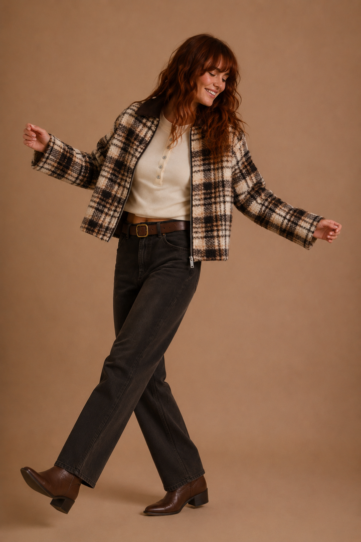 Yara Plaid Teddy Bear Jacket