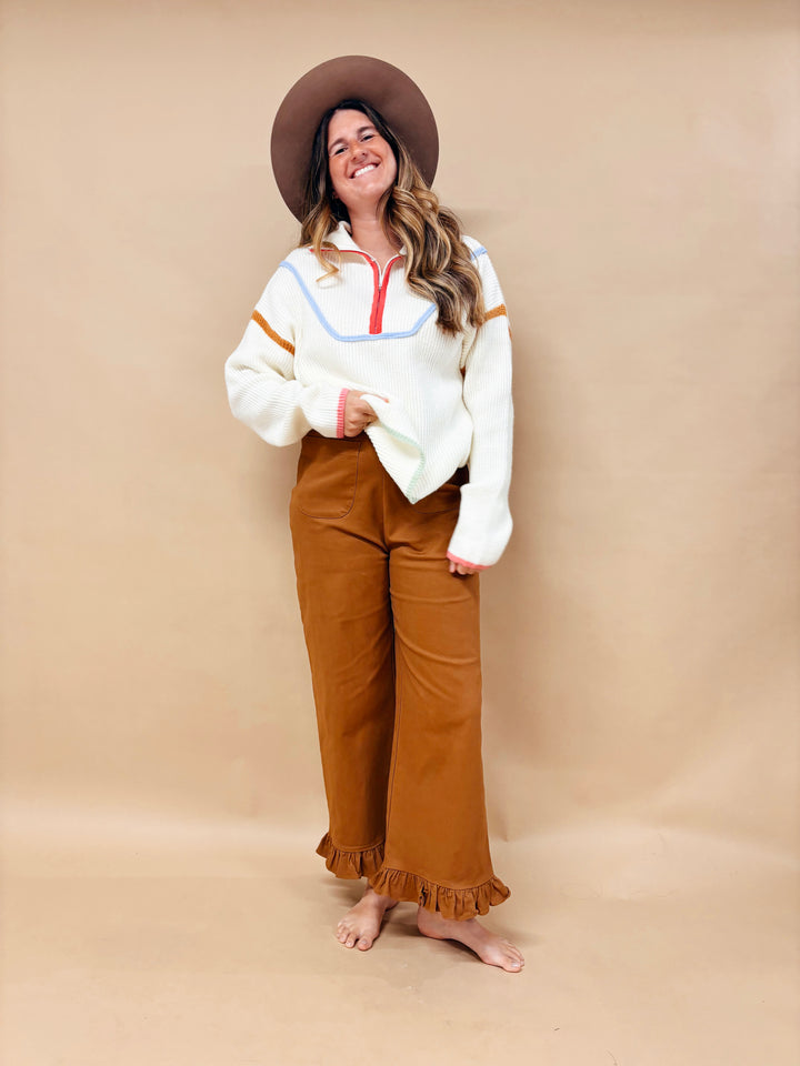 Hannah Multi Colored Hem Half Zip Sweater