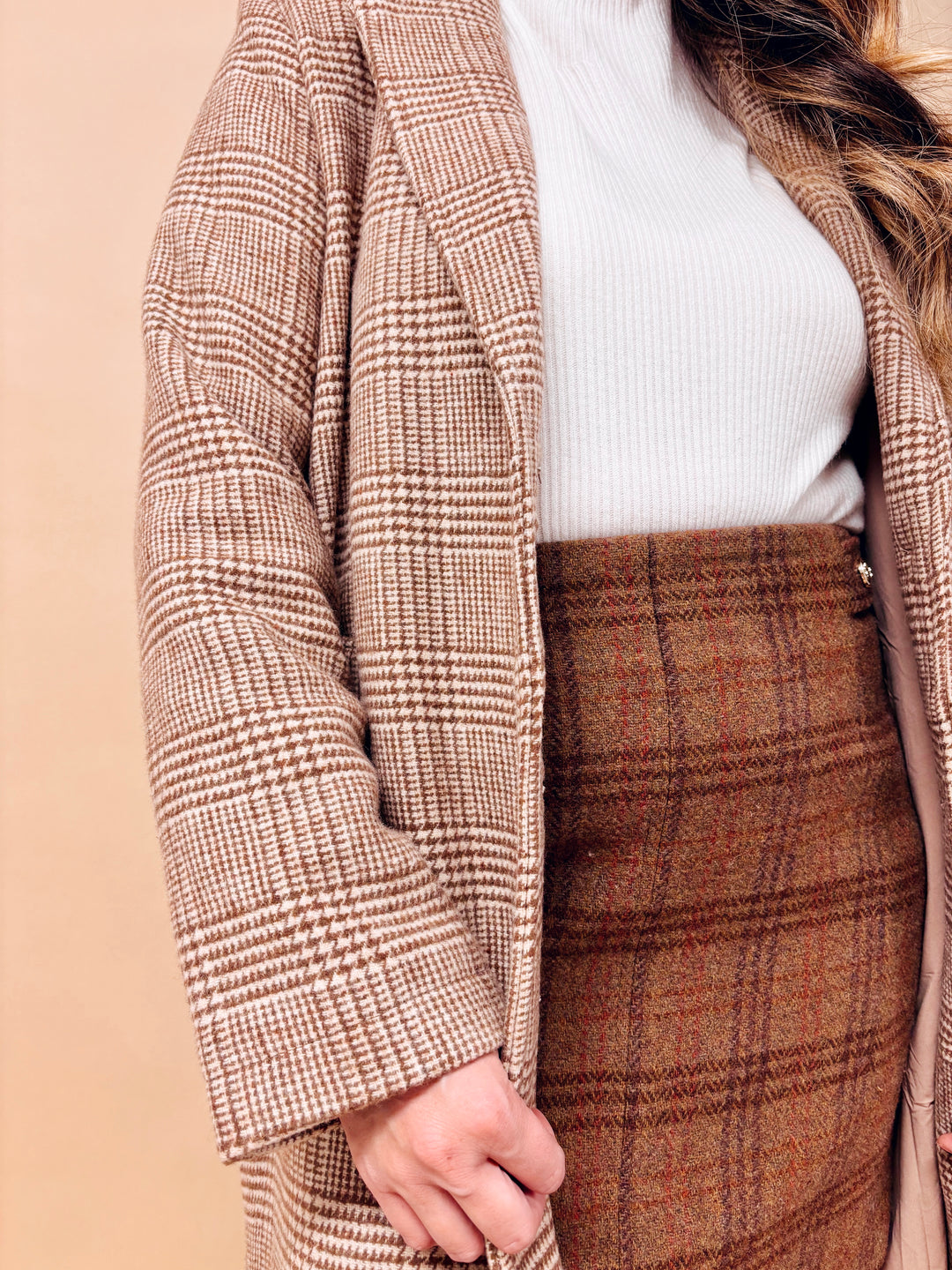 Ava Houndstooth Plaid Wool Blend Coat