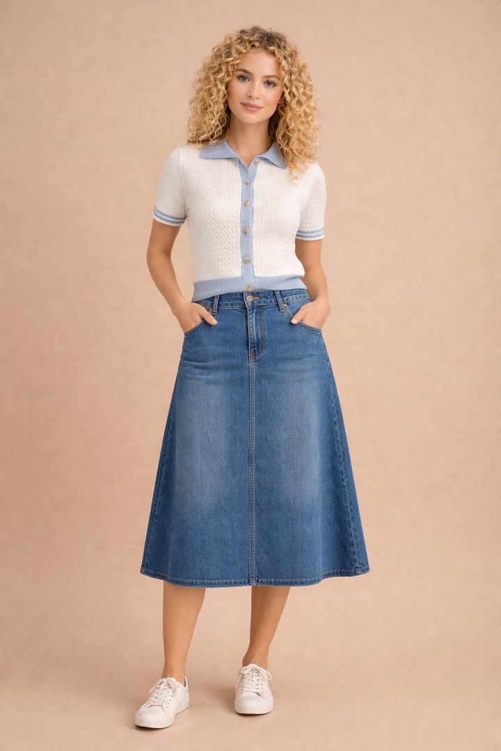 Quinn Button Down Collared Short Sleeve Knit Top