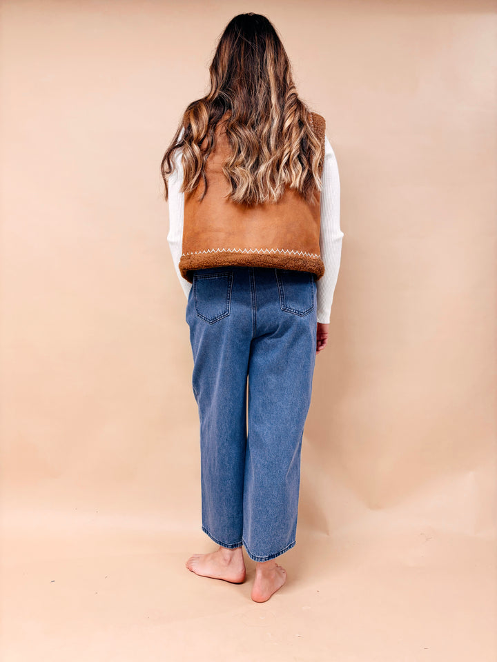 Charlotte Embroidered Suede Sherpa Lined Vest