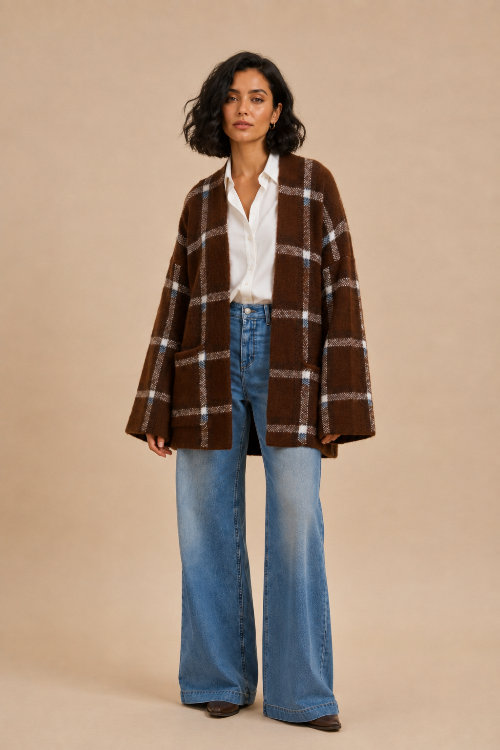 Alexis Windowpane Plaid Open Front Cardigan