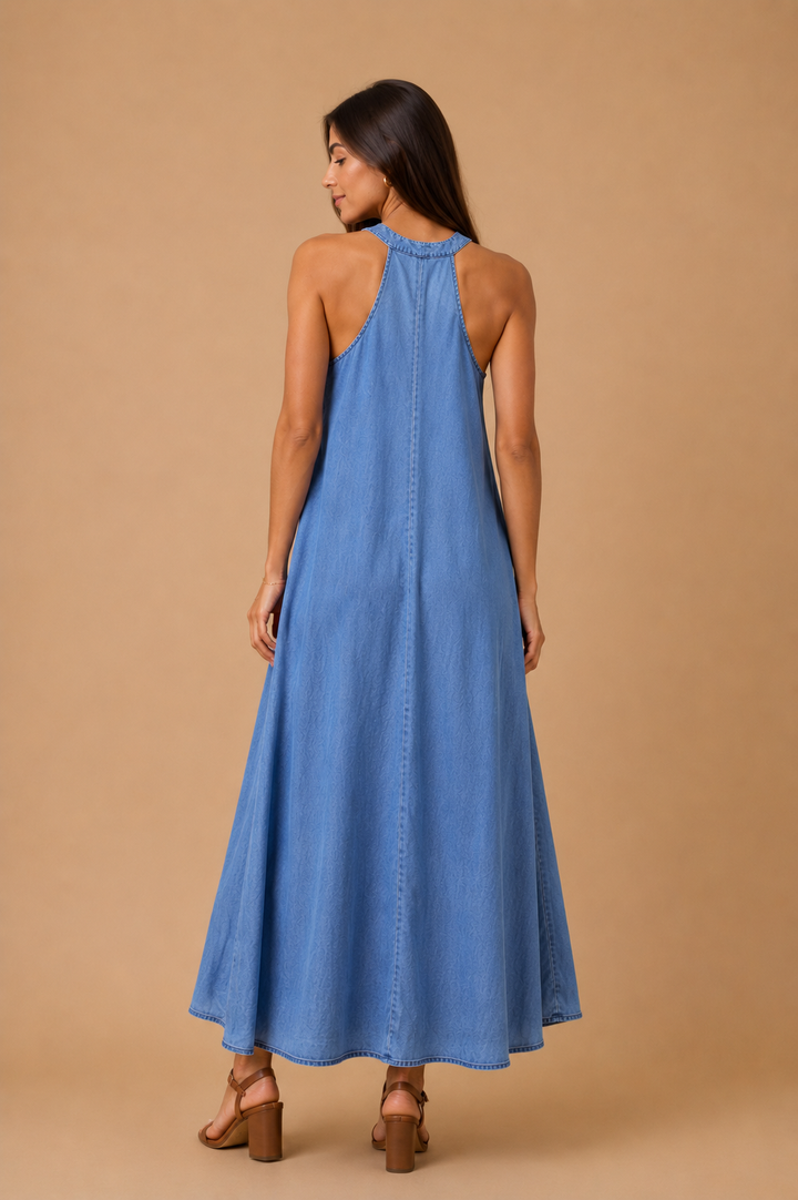 Valentina Halter Neck Tencel Denim Maxi Dress