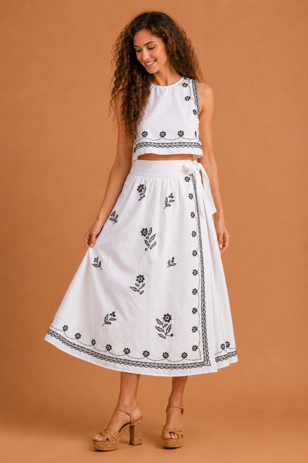 Rosalie Embroidered Wrap Midi Skirt