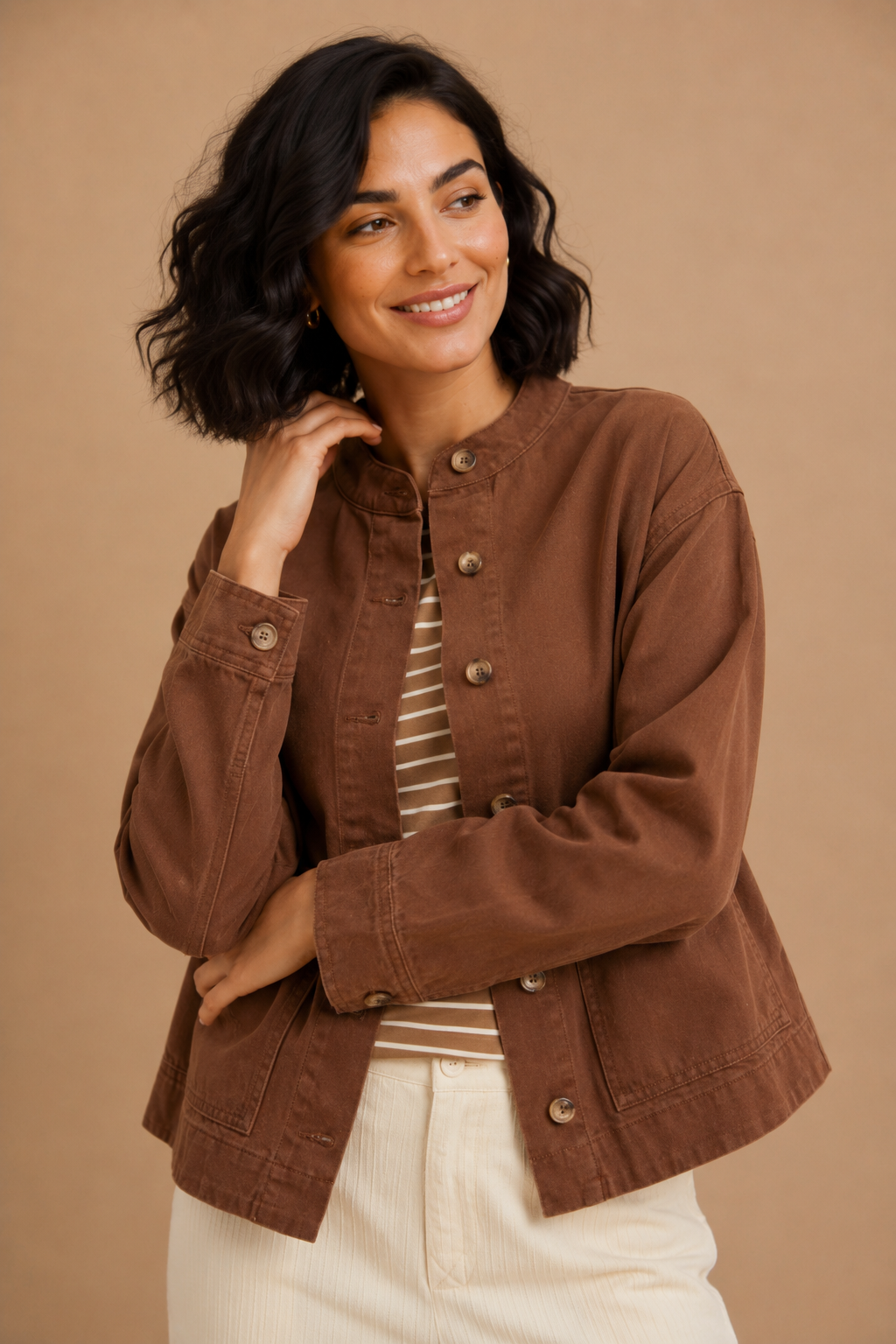 Quinn Cotton Denim Button-Up Utility Jacket