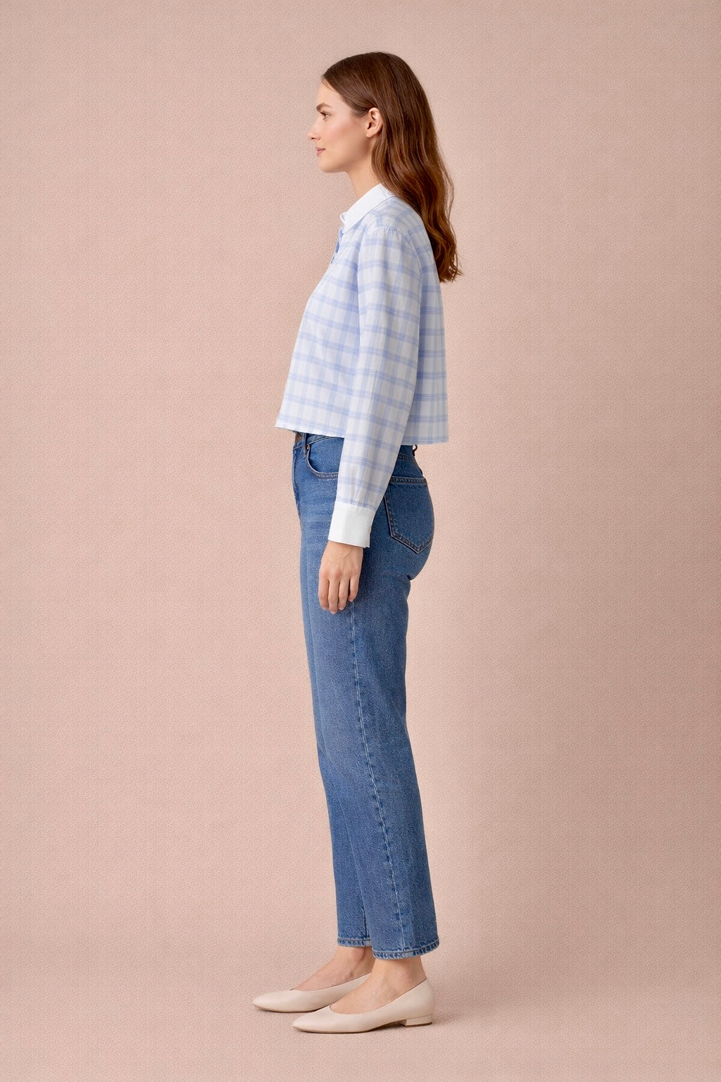 Danielle Plaid Contrast Collar Button Down Blouse