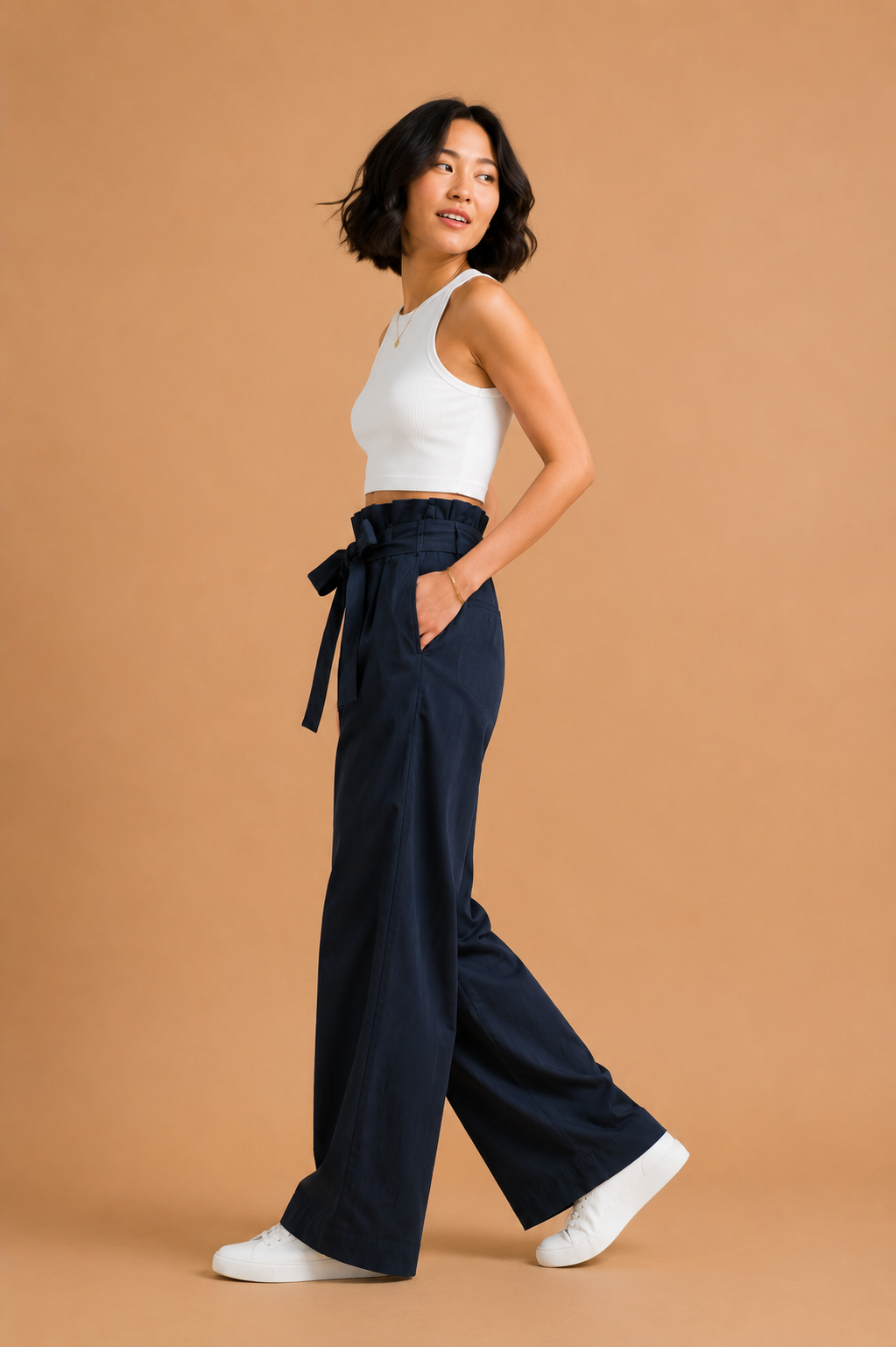 Rosalie Paper Bag Waist Belted Wide Leg Pants