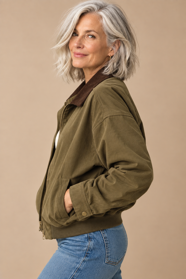Farrah Faux Suede Corduroy Collared Bomber Jacket