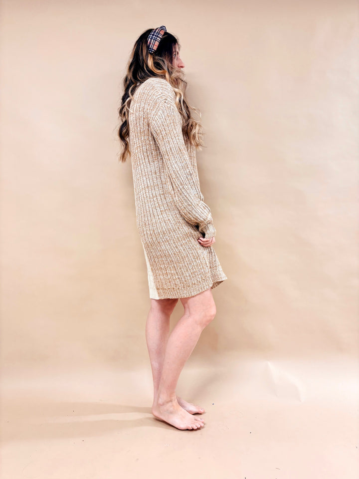 Haven Color Block Turtleneck Cable Knit Dress