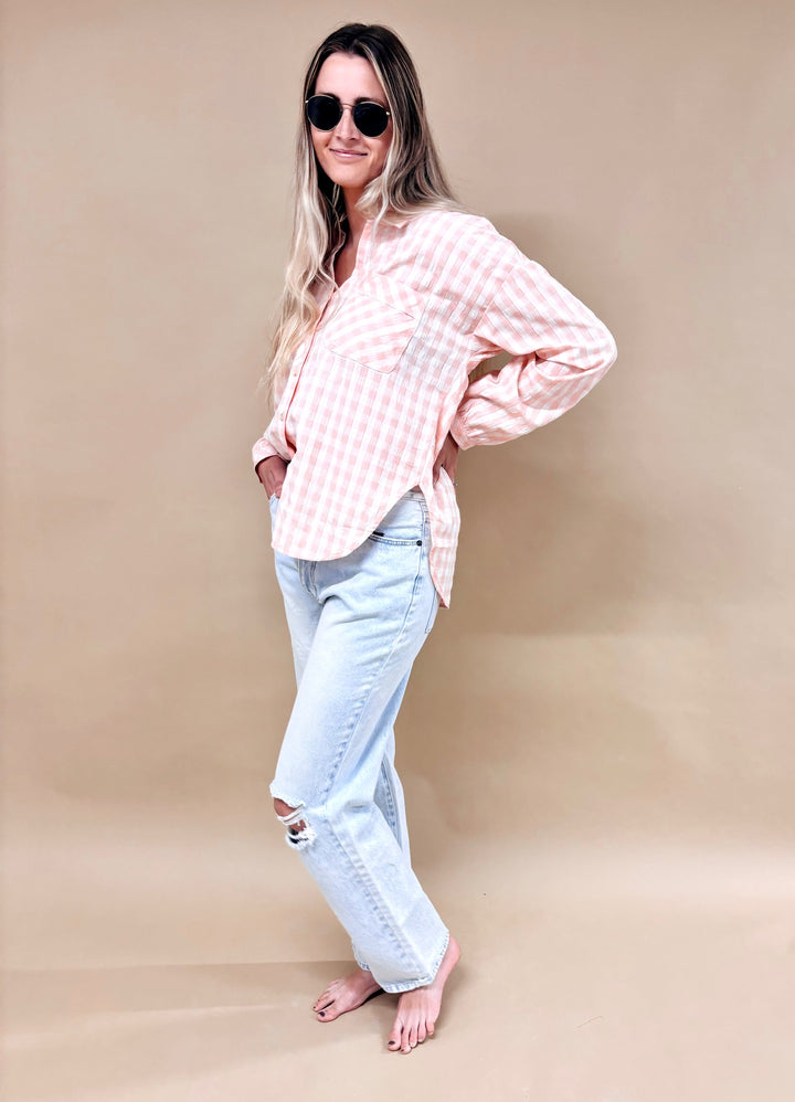 Kai Oversized Button Down Gingham Plaid Shirt
