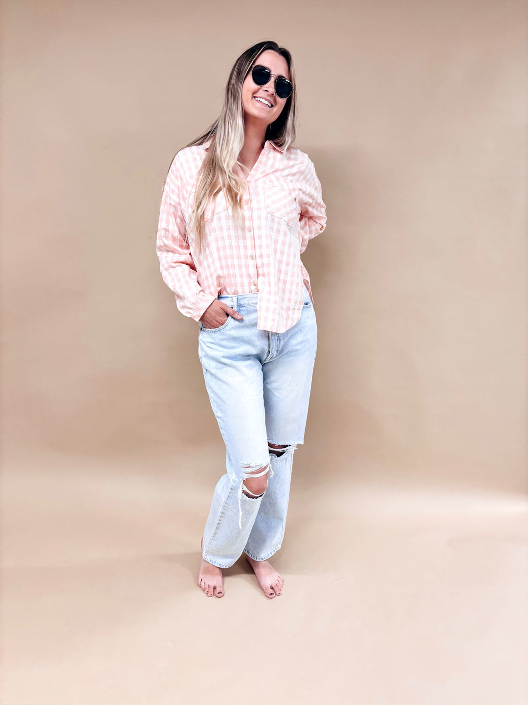 Kai Oversized Button Down Gingham Plaid Shirt