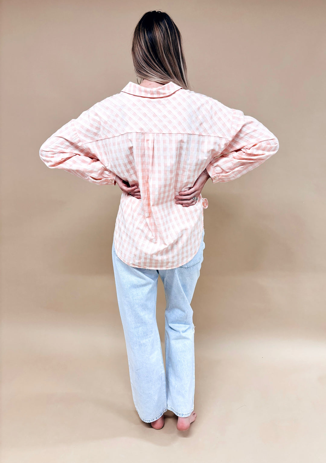 Kai Oversized Button Down Gingham Plaid Shirt