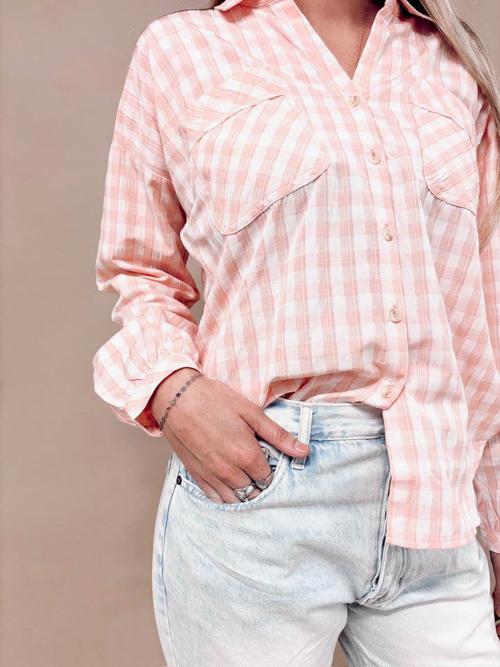 Kai Oversized Button Down Gingham Plaid Shirt