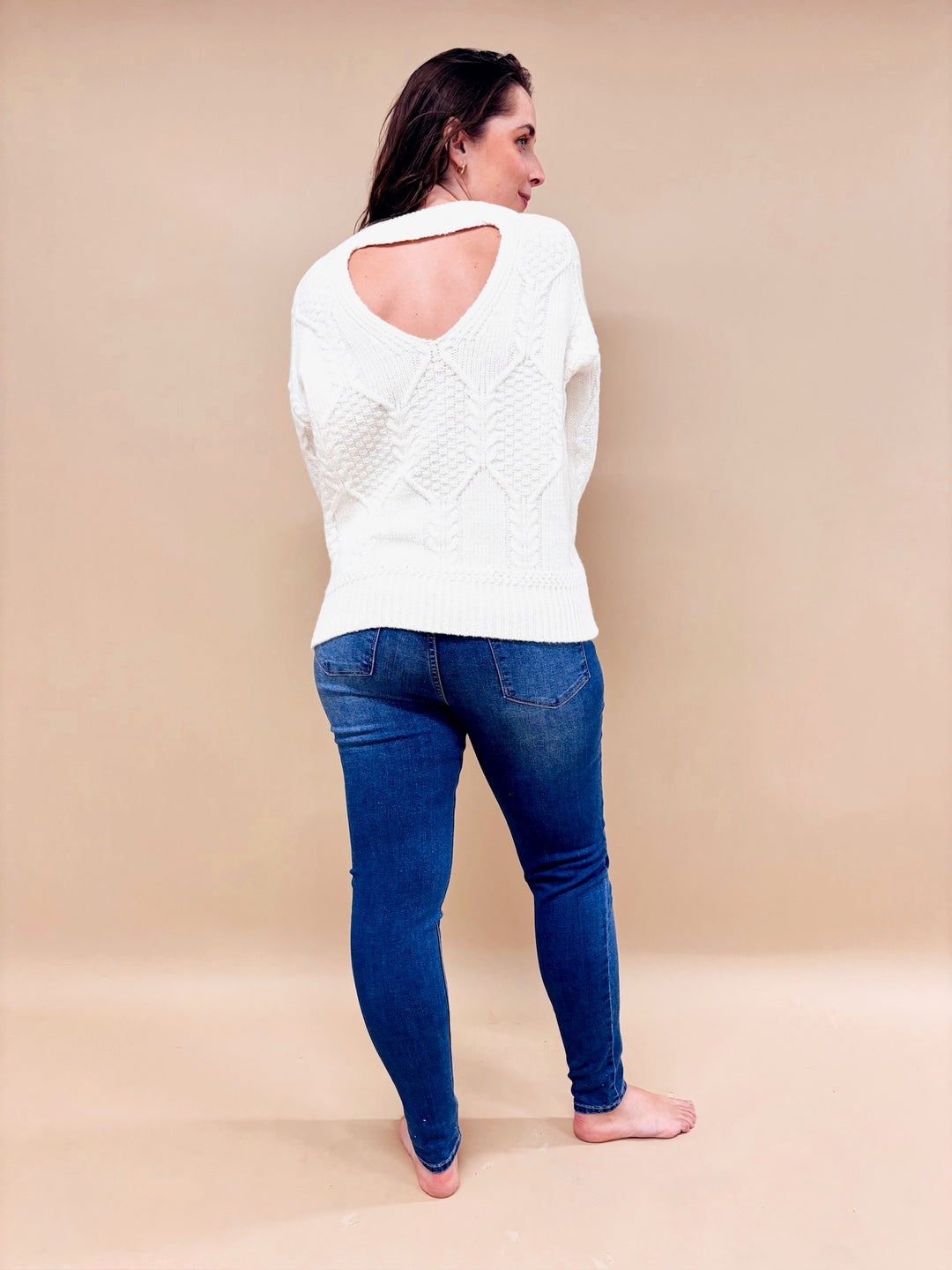 Lila Cable Knit Cutout Back Sweater