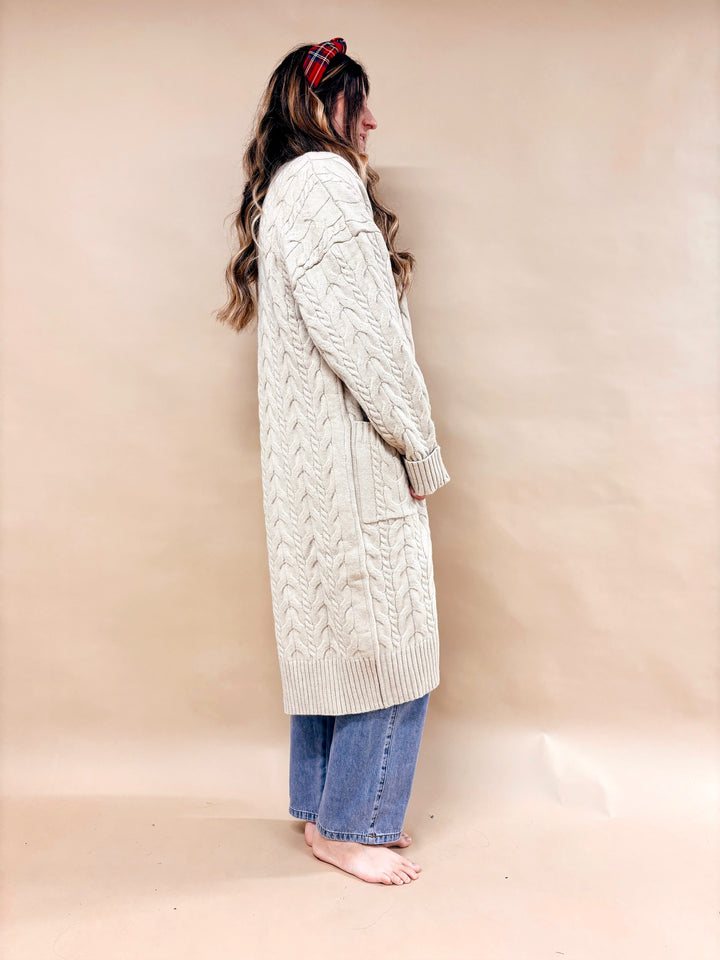 May Cable Knit Button Down Midi Cardigan