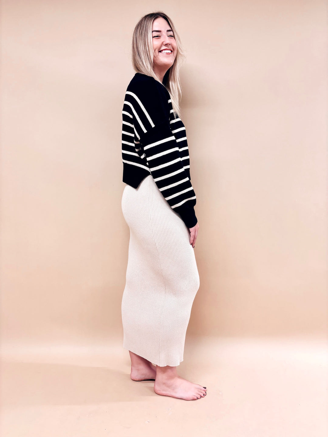 Regan Striped Mock Neck Sweater