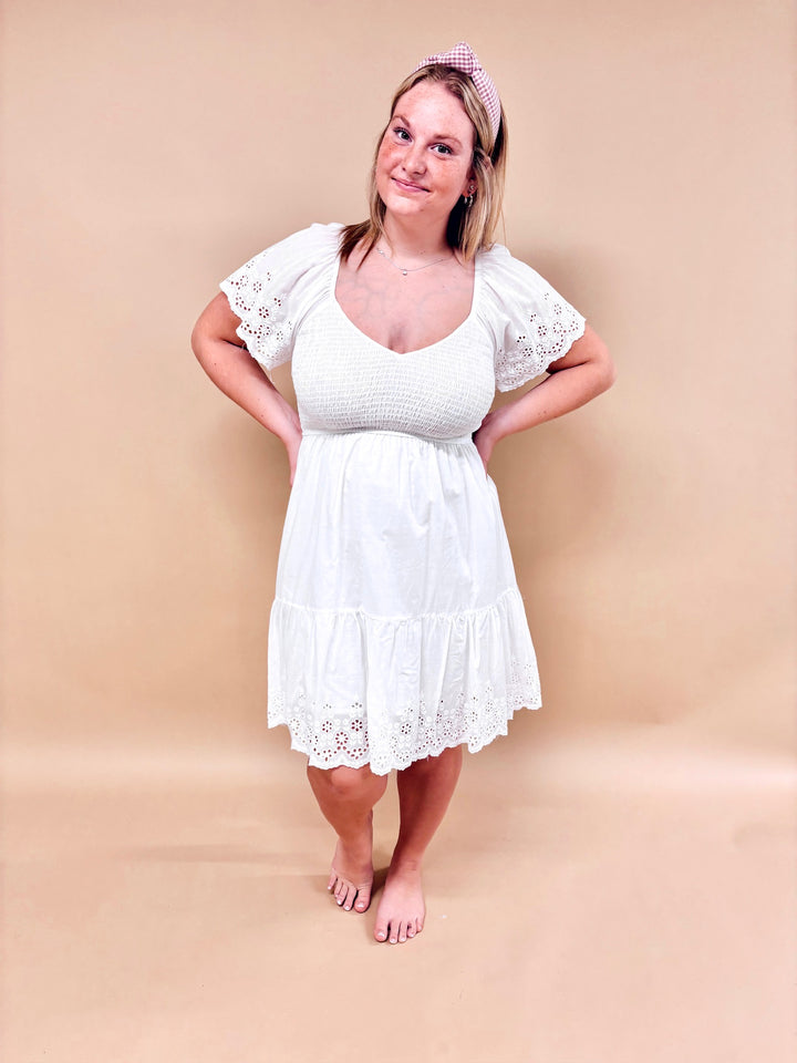 Susan Eyelet Smocked Babydoll Dress