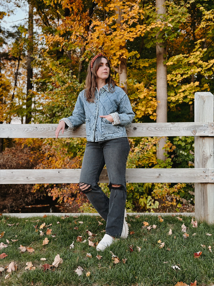 Cora Contrast Paisley Lined Quilted Denim Jacket