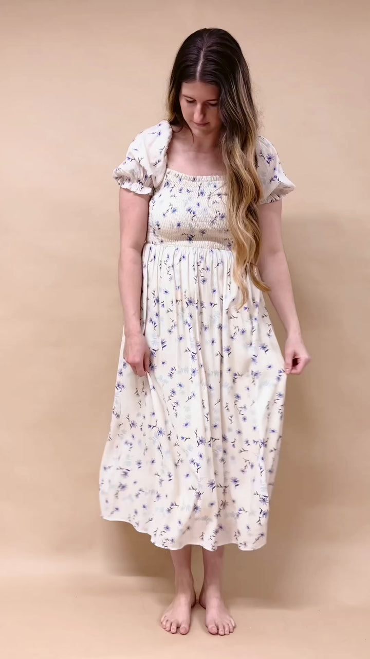 April Floral Puff Sleeve Midi Dress